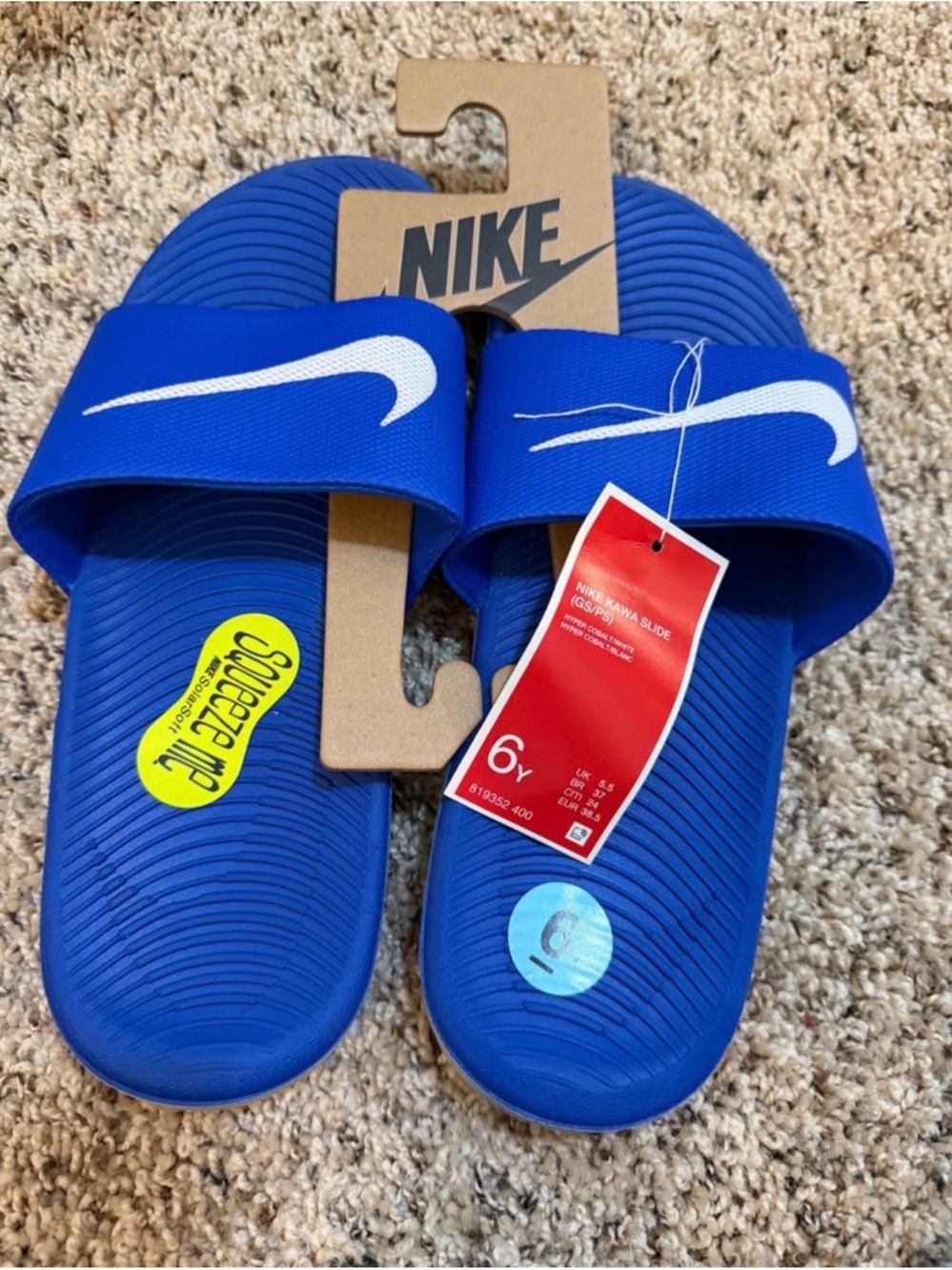 Nike Blue Kawa Slides 6Y Blue with White swoosh
